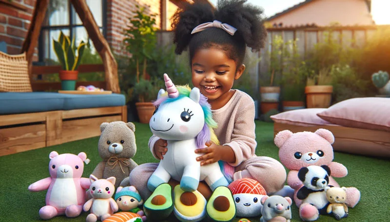 petite fille jouant avec ses peluches