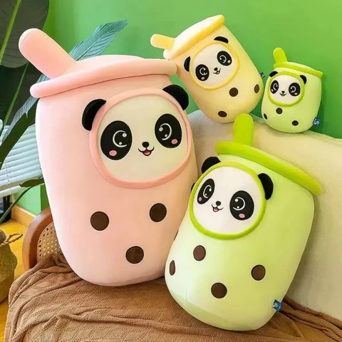 Peluche Bubble Tea Panda rose jaune vert