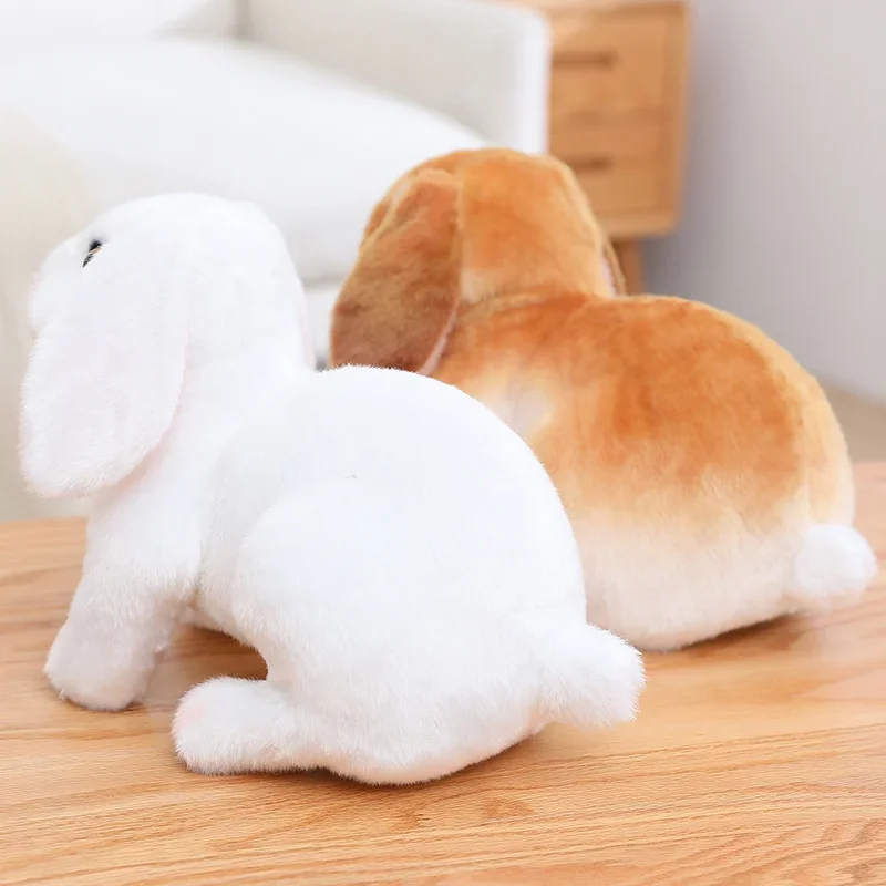 peluche lapin realiste blanc et marron