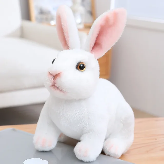 peluche lapin réaliste blanc