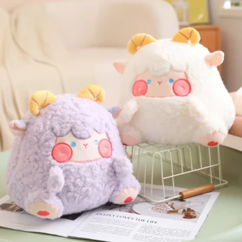 Coussin Peluche Mouton Violet et Blanc