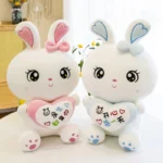 Peluche Lapin Kawaii Qui Tient Son Cœur En Rose Et Bleu Côte à Côte