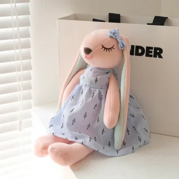 Peluche Lapin Rose Avec Robe Bleu