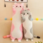 peluche chat long gris rose debout