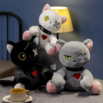 peluche chat zombie rose et noir gris