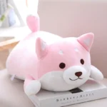 peluche chien kawaii rose yeux ouverts couche