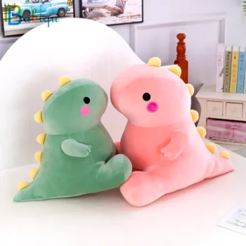 peluche dinosaure rose et vert 1