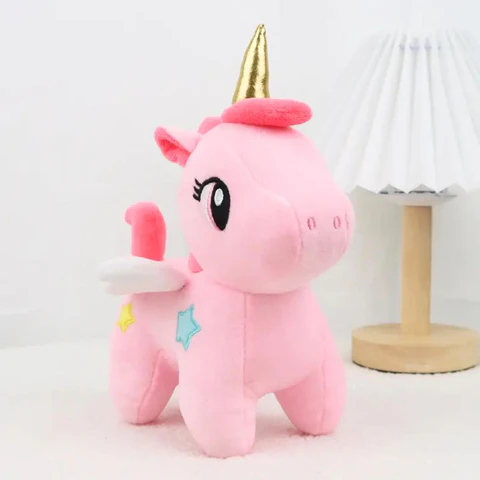 Peluche licorne rose vue de face